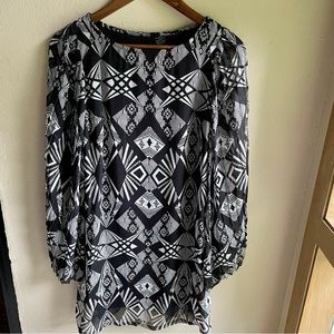 Mod Style Mini Dress with Bell Sleeves. Black and White. Size Medium